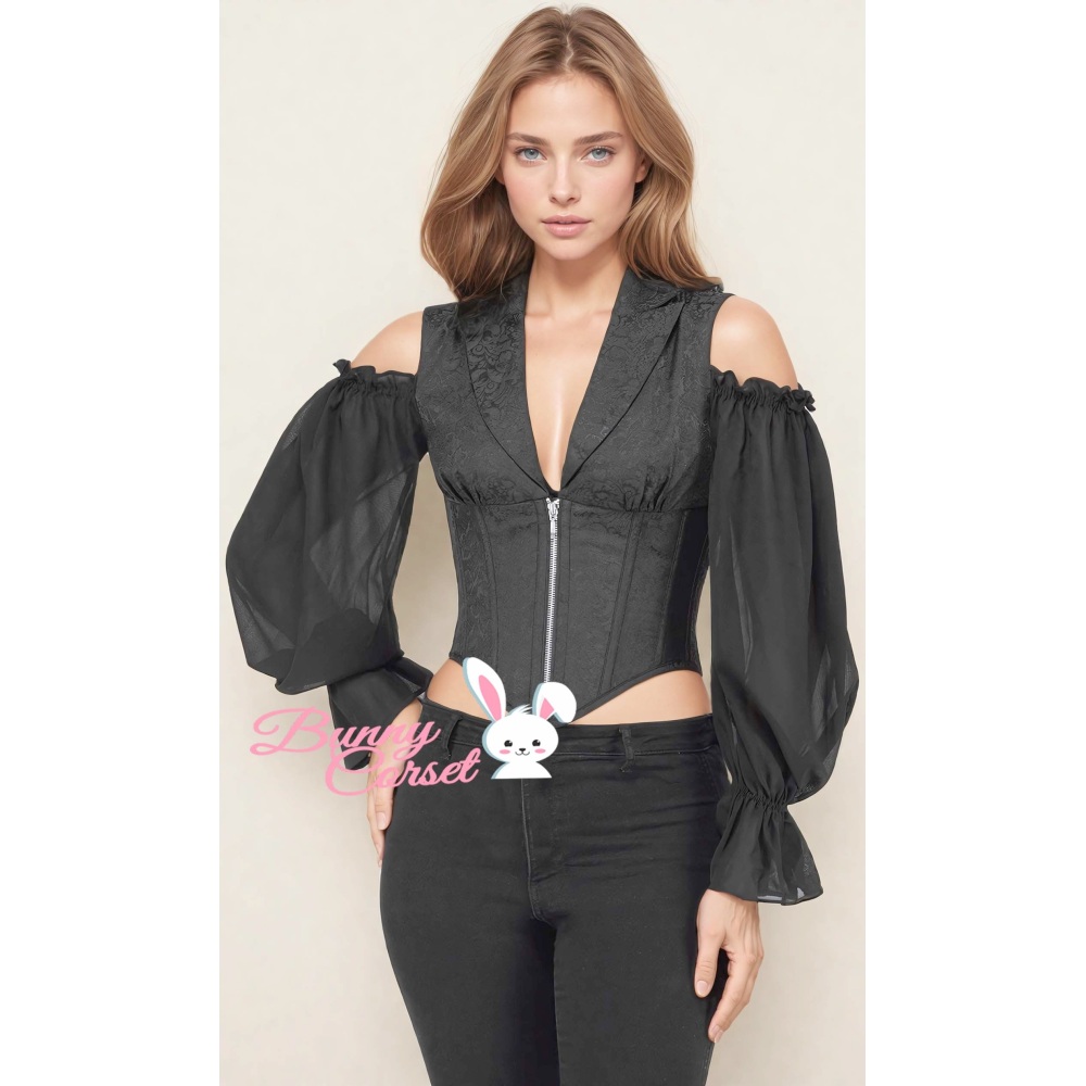 Attitude Corsets - Vivian Cold Shoulder Underbust korset - Zwart